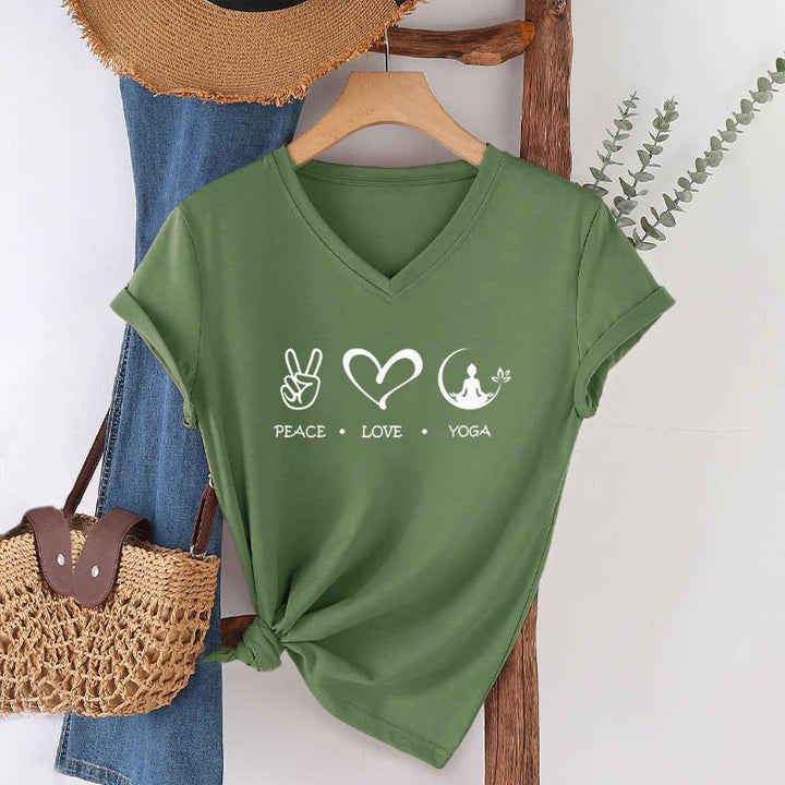 Olivenorma Boho Peace Love Yoga Peace Sign Heart Meditation Graphic Women's V Neck T-Shirt - image 4