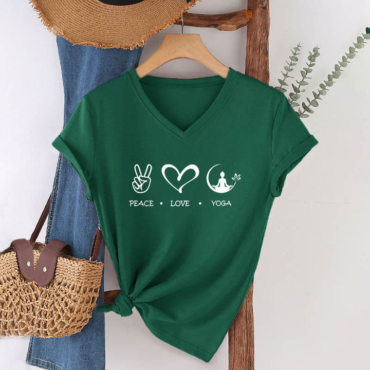 Olivenorma Boho Peace Love Yoga Peace Sign Heart Meditation Graphic Women's V Neck T-Shirt - image 25