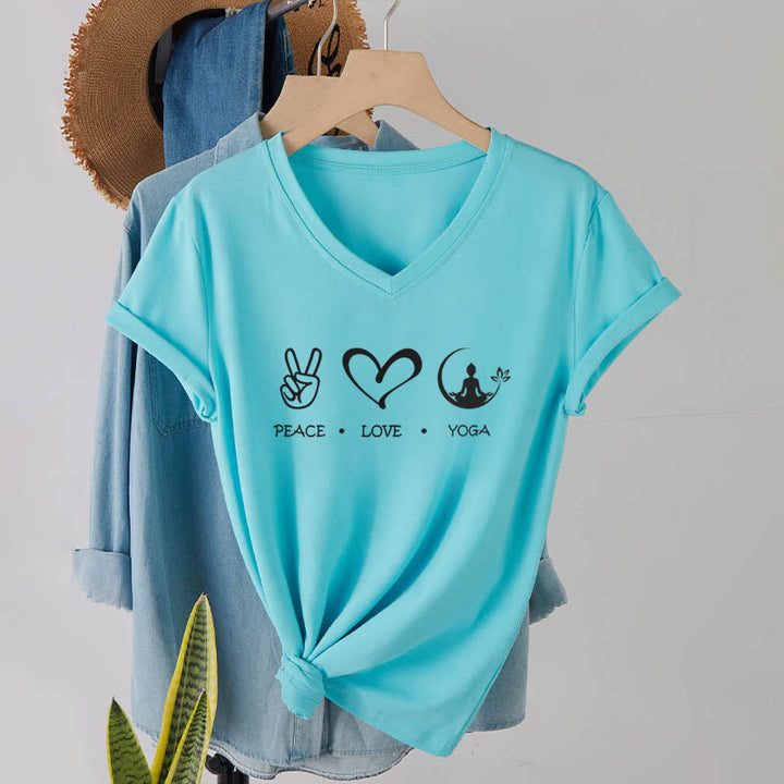 Olivenorma Boho Peace Love Yoga Peace Sign Heart Meditation Graphic Women's V Neck T-Shirt - image 10