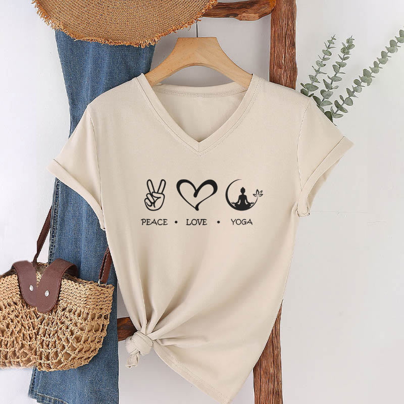 Olivenorma Boho Peace Love Yoga Peace Sign Heart Meditation Graphic Women's V Neck T-Shirt - image 7