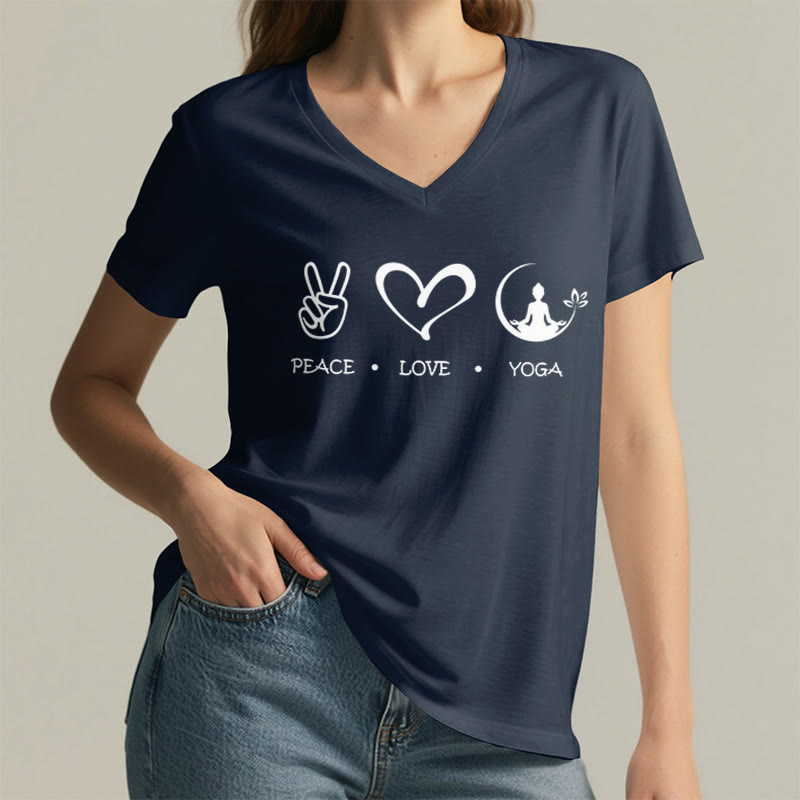 Olivenorma Boho Peace Love Yoga Peace Sign Heart Meditation Graphic Women's V Neck T-Shirt - image 23