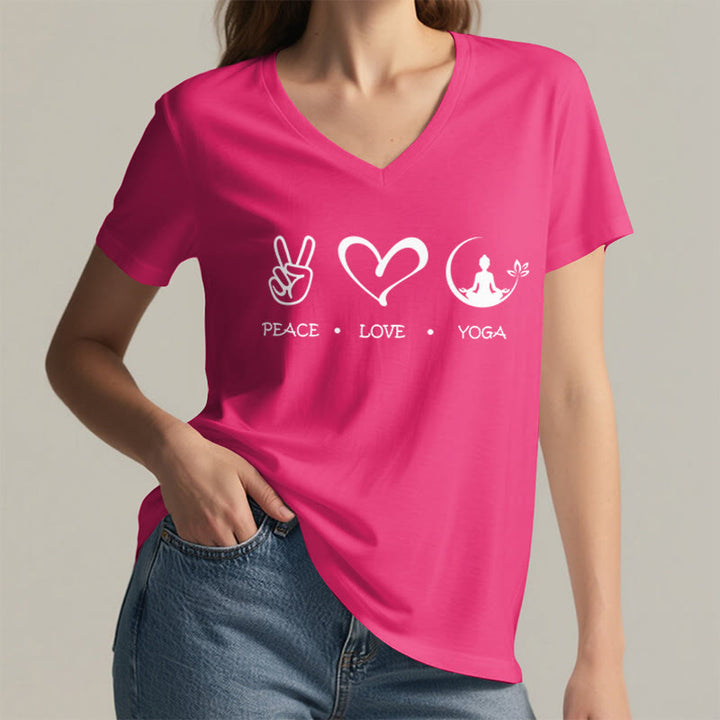 Olivenorma Boho Peace Love Yoga Peace Sign Heart Meditation Graphic Women's V Neck T-Shirt - image 35
