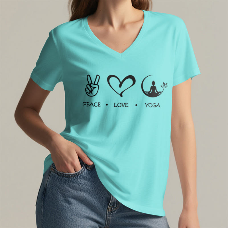 Olivenorma Boho Peace Love Yoga Peace Sign Heart Meditation Graphic Women's V Neck T-Shirt - image 11