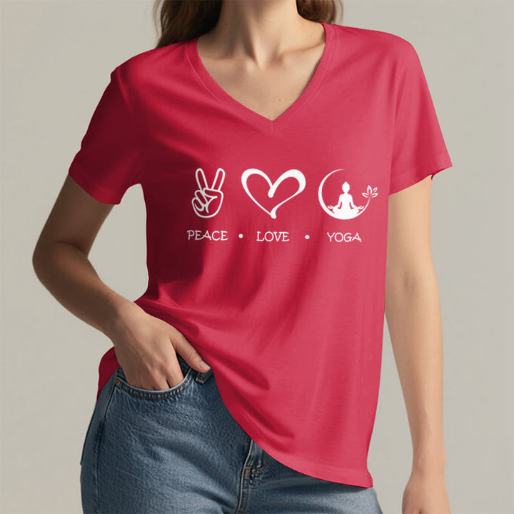 Olivenorma Boho Peace Love Yoga Peace Sign Heart Meditation Graphic Women's V Neck T-Shirt - image 29