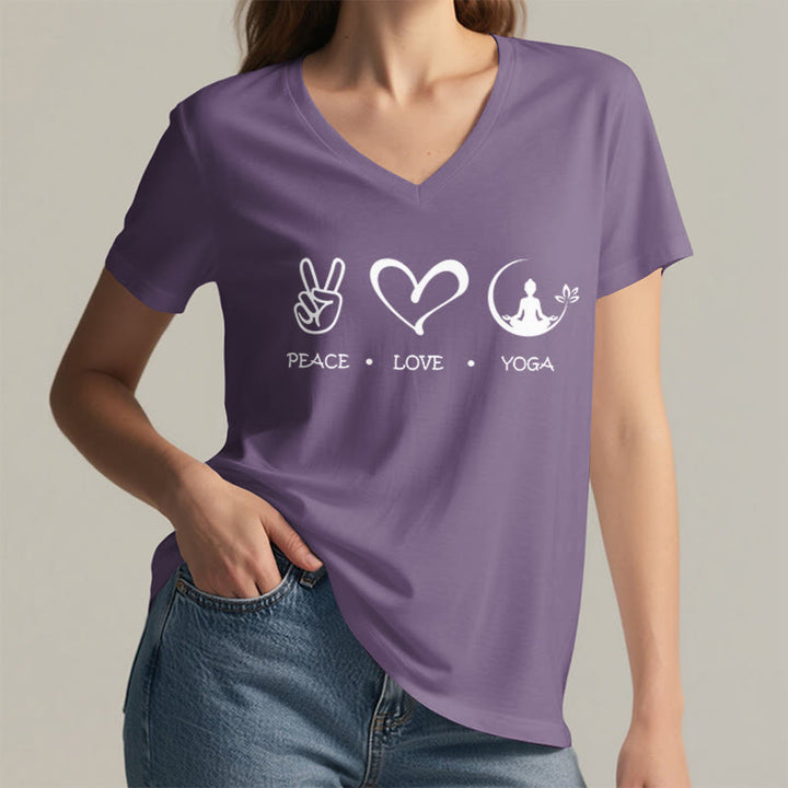 Olivenorma Boho Peace Love Yoga Peace Sign Heart Meditation Graphic Women's V Neck T-Shirt - image 38
