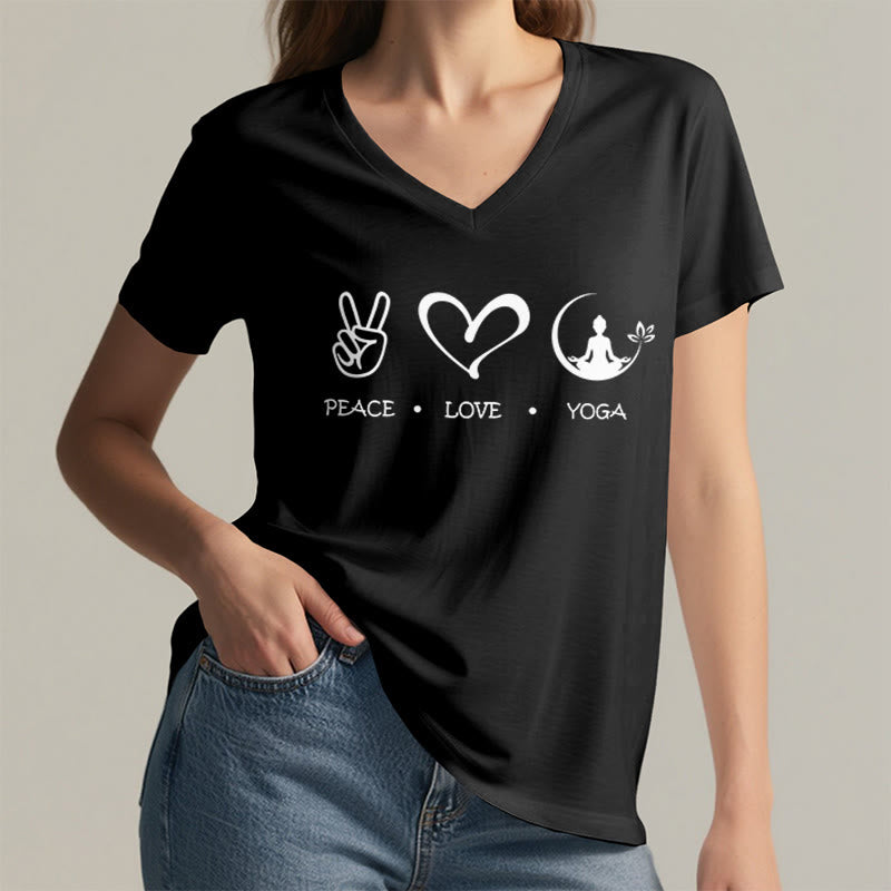 Olivenorma Boho Peace Love Yoga Peace Sign Heart Meditation Graphic Women's V Neck T-Shirt - image 14