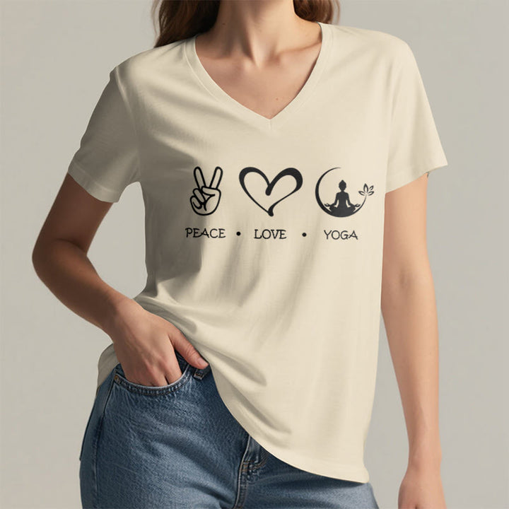 Olivenorma Boho Peace Love Yoga Peace Sign Heart Meditation Graphic Women's V Neck T-Shirt - image 8