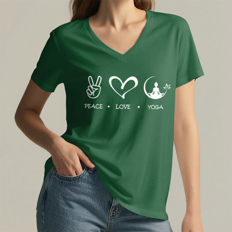 Olivenorma Boho Peace Love Yoga Peace Sign Heart Meditation Graphic Women's V Neck T-Shirt - image 26