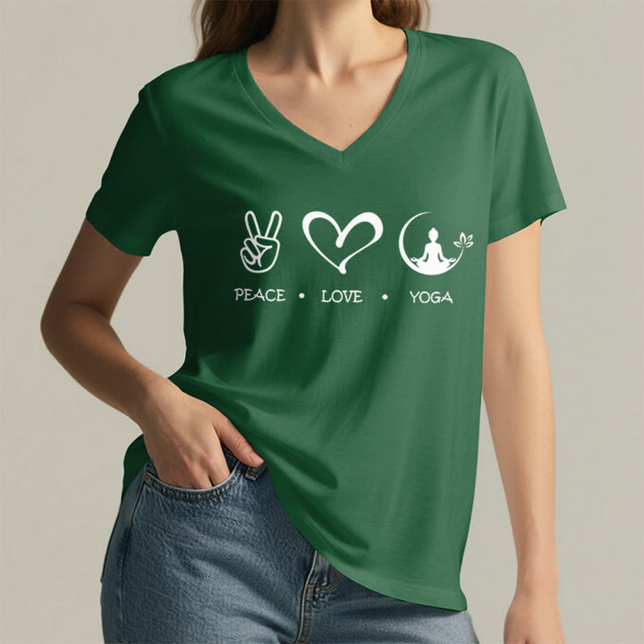 Olivenorma Boho Peace Love Yoga Peace Sign Heart Meditation Graphic Women's V Neck T-Shirt - image 26