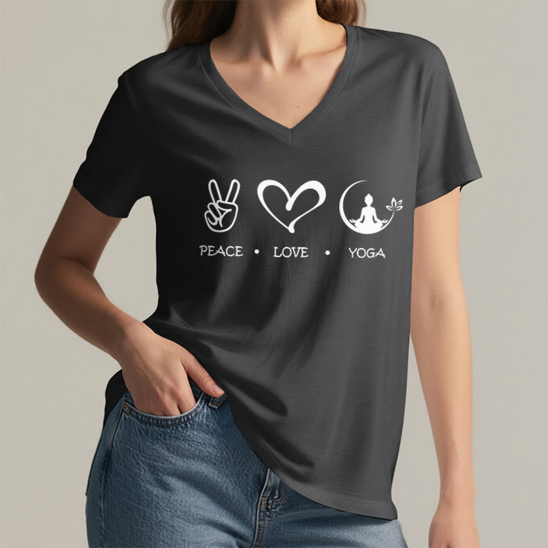 Olivenorma Boho Peace Love Yoga Peace Sign Heart Meditation Graphic Women's V Neck T-Shirt - image 17