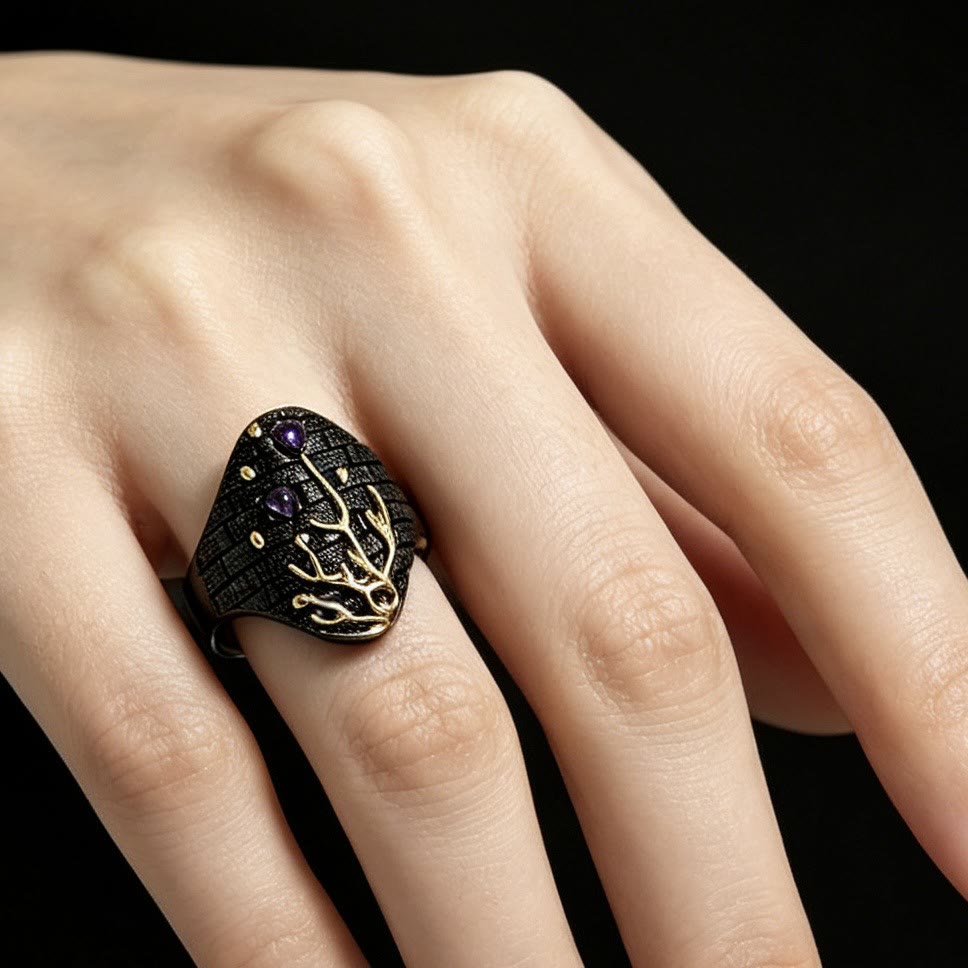 FREE Today: Coral Branch and Amethyst Wide Black Band Ring - image 2