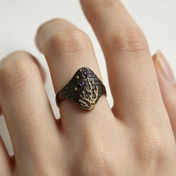 FREE Today: Coral Branch and Amethyst Wide Black Band Ring - image 1
