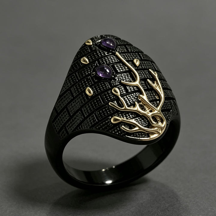 FREE Today: Coral Branch and Amethyst Wide Black Band Ring - US 11 - image 0