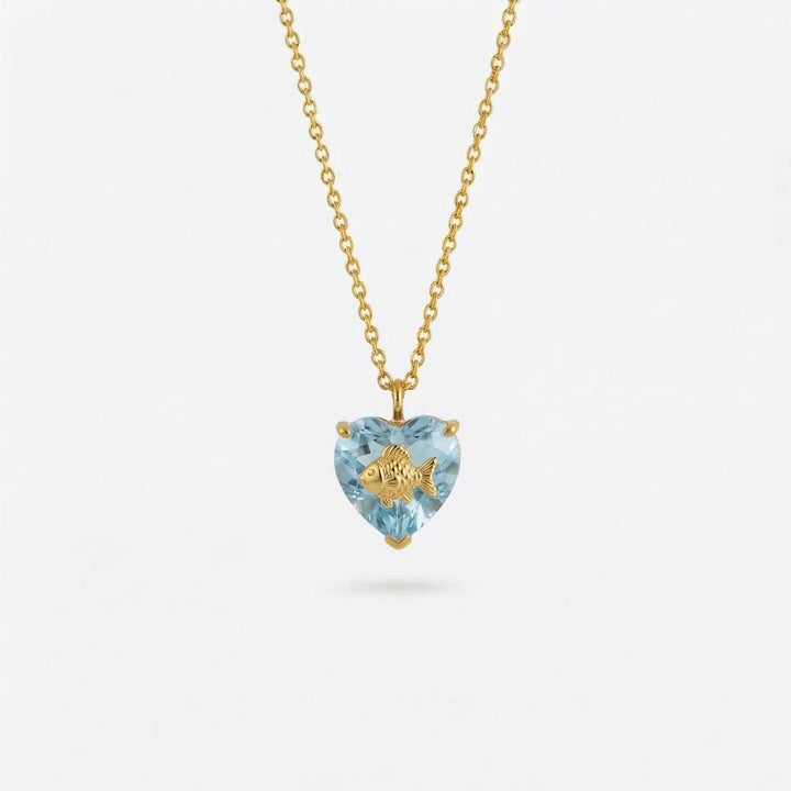 FREE Today: Ocean Creatures & Birthstone Heart Shaped Zircon Pendant Necklace - March-Fish - image 3