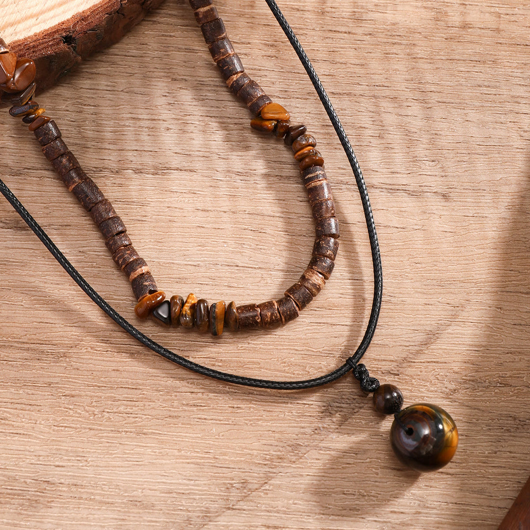 FREE Today: Brown Coconut Wood Beads Natural Stone Beads Necklace - Wood Beads & Tiger Eye - image 0