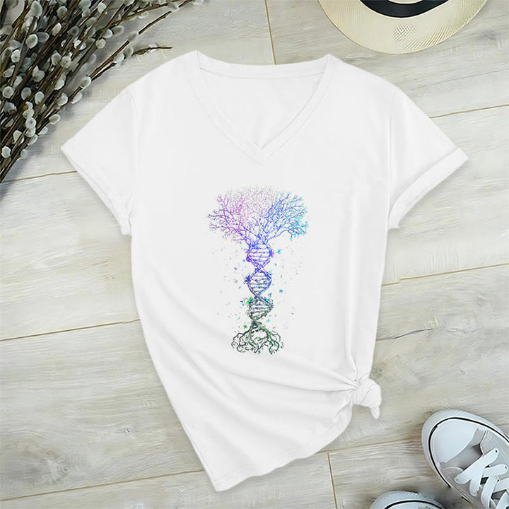 Olivenorma Boho Color Gradient DNA Tree Life Art Print Women's V Neck T-Shirt - White - 2XL - image 18