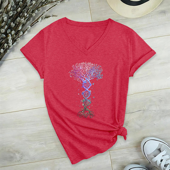 Olivenorma Boho Color Gradient DNA Tree Life Art Print Women's V Neck T-Shirt - Red - 2XL - image 27