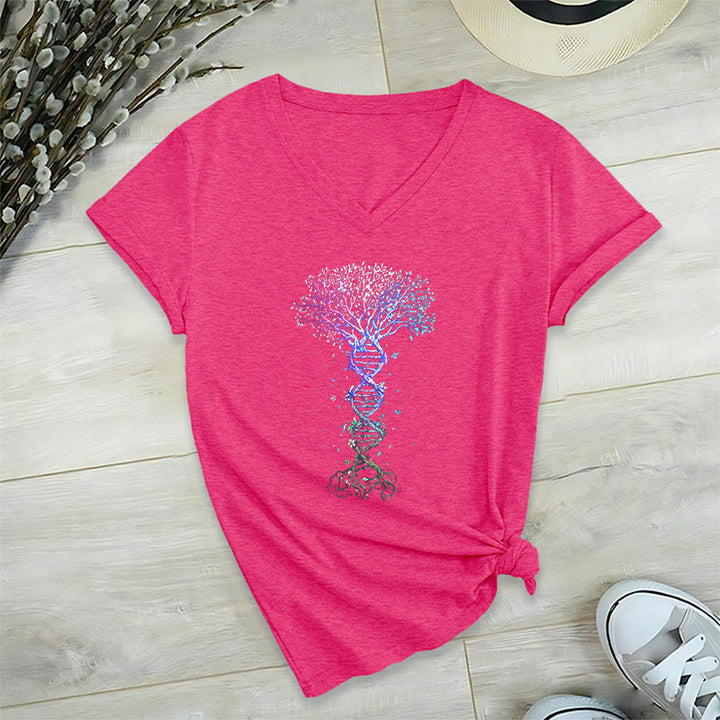 Olivenorma Boho Color Gradient DNA Tree Life Art Print Women's V Neck T-Shirt - Rose Red - 2XL - image 33