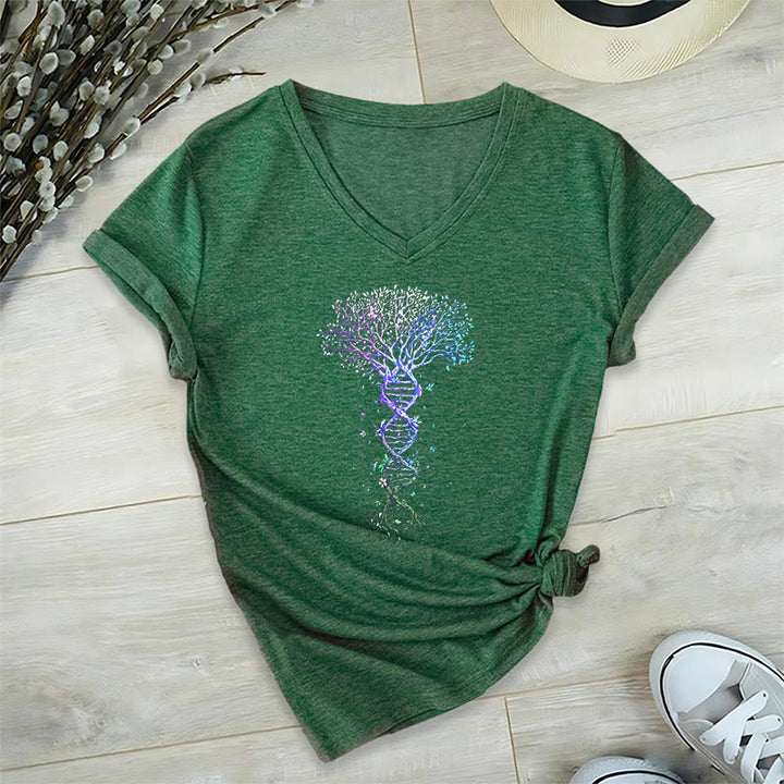 Olivenorma Boho Color Gradient DNA Tree Life Art Print Women's V Neck T-Shirt - Dark Green - 2XL - image 24