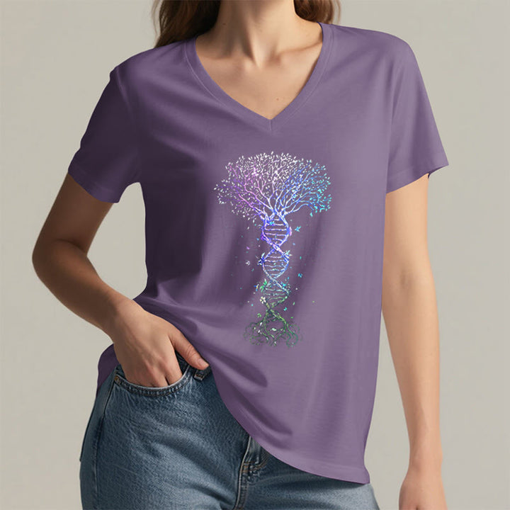 Olivenorma Boho Color Gradient DNA Tree Life Art Print Women's V Neck T-Shirt - image 38