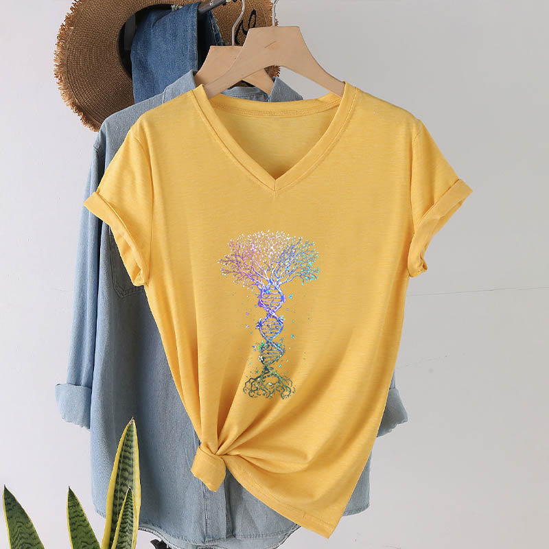 Olivenorma Boho Color Gradient DNA Tree Life Art Print Women's V Neck T-Shirt - image 31
