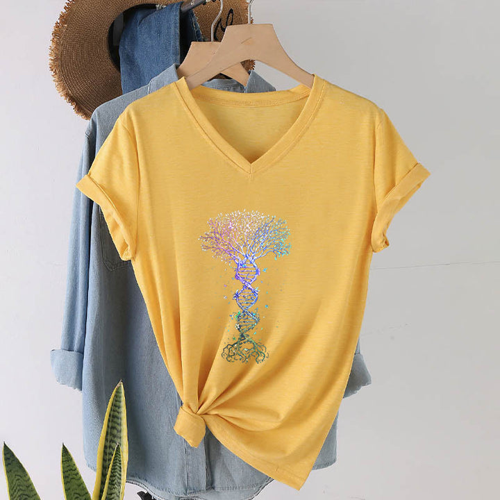 Olivenorma Boho Color Gradient DNA Tree Life Art Print Women's V Neck T-Shirt - image 31