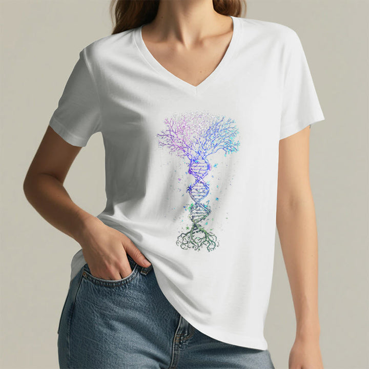 Olivenorma Boho Color Gradient DNA Tree Life Art Print Women's V Neck T-Shirt - image 20
