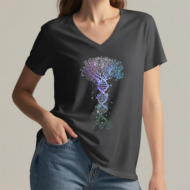Olivenorma Boho Color Gradient DNA Tree Life Art Print Women's V Neck T-Shirt - image 17