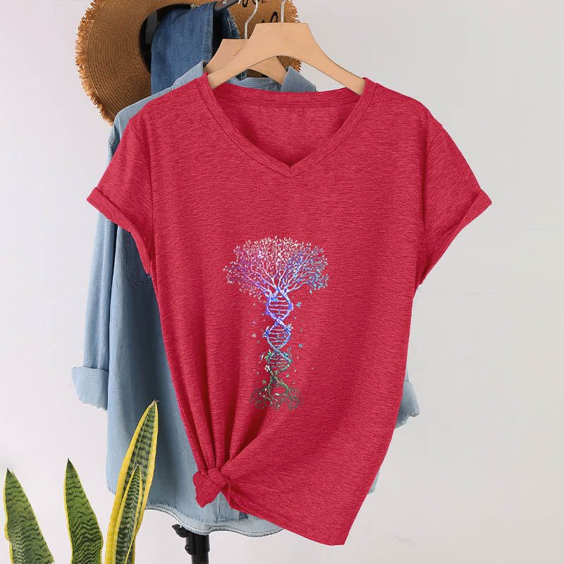 Olivenorma Boho Color Gradient DNA Tree Life Art Print Women's V Neck T-Shirt - image 28