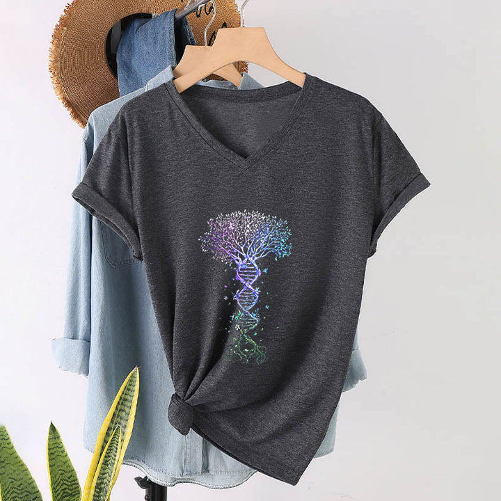 Olivenorma Boho Color Gradient DNA Tree Life Art Print Women's V Neck T-Shirt - image 16