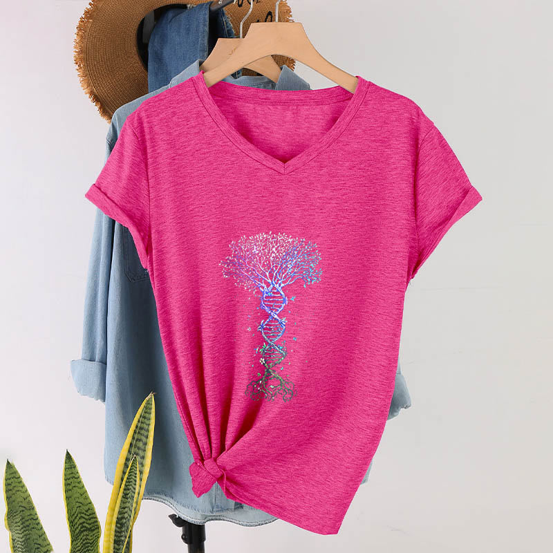 Olivenorma Boho Color Gradient DNA Tree Life Art Print Women's V Neck T-Shirt - image 34