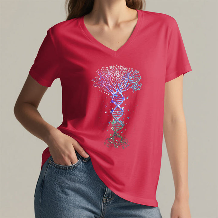 Olivenorma Boho Color Gradient DNA Tree Life Art Print Women's V Neck T-Shirt - image 29