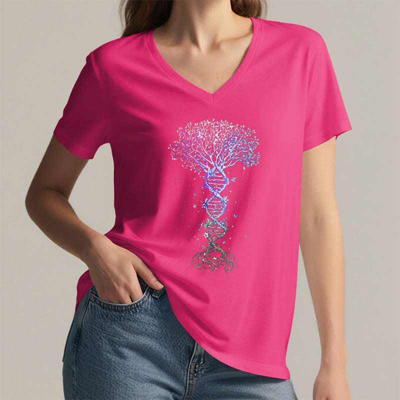 Olivenorma Boho Color Gradient DNA Tree Life Art Print Women's V Neck T-Shirt - image 35