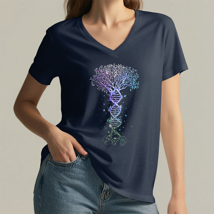 Olivenorma Boho Color Gradient DNA Tree Life Art Print Women's V Neck T-Shirt - image 23