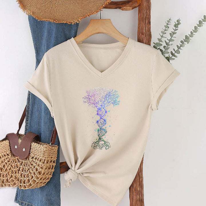 Olivenorma Boho Color Gradient DNA Tree Life Art Print Women's V Neck T-Shirt - image 10