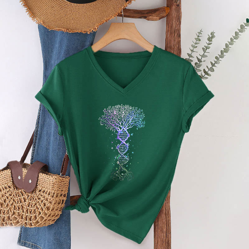 Olivenorma Boho Color Gradient DNA Tree Life Art Print Women's V Neck T-Shirt - image 25