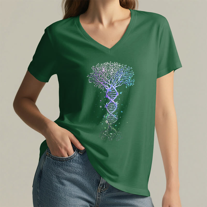 Olivenorma Boho Color Gradient DNA Tree Life Art Print Women's V Neck T-Shirt - image 26