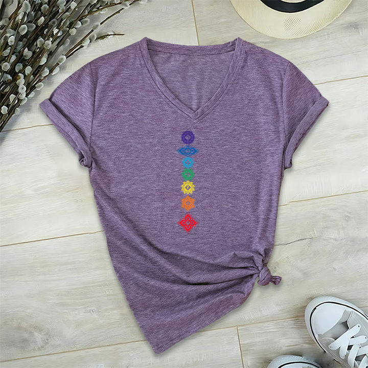 Olivenorma Vertical Seven Chakra Mandala Spiritual Graphic Women's V Neck T-Shirt - Purple - 2XL - image 36