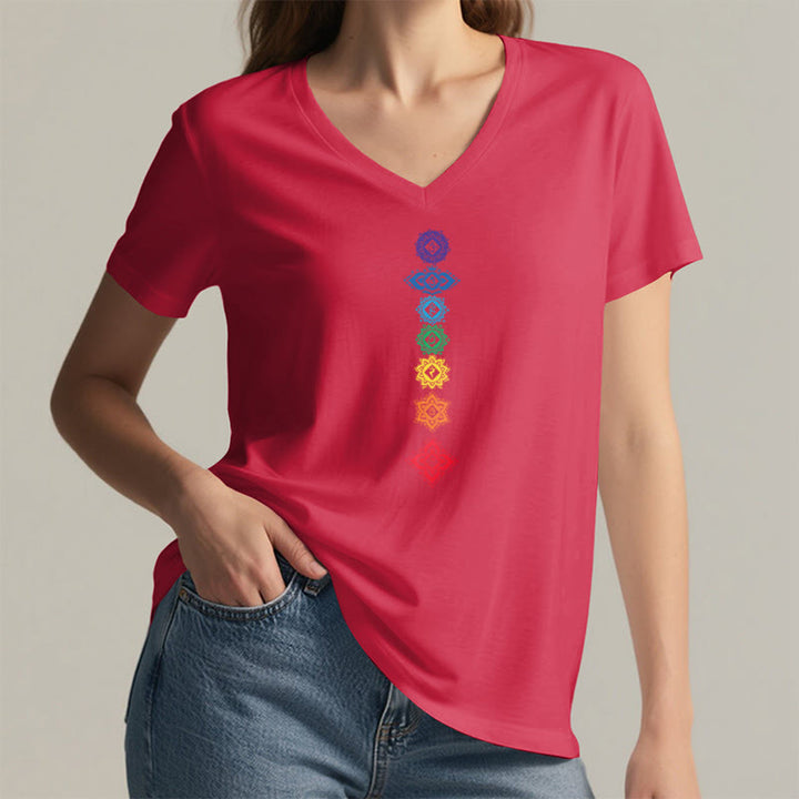 Olivenorma Vertical Seven Chakra Mandala Spiritual Graphic Women's V Neck T-Shirt - image 28
