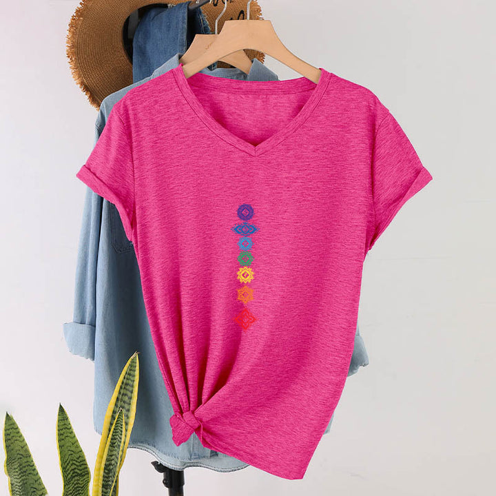 Olivenorma Vertical Seven Chakra Mandala Spiritual Graphic Women's V Neck T-Shirt - image 35