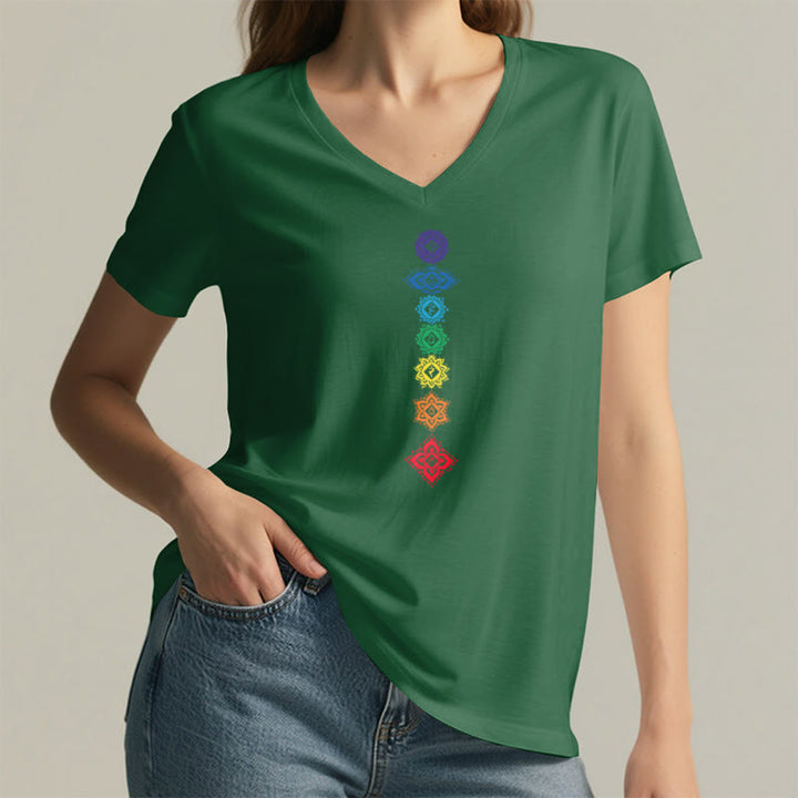 Olivenorma Vertical Seven Chakra Mandala Spiritual Graphic Women's V Neck T-Shirt - image 25