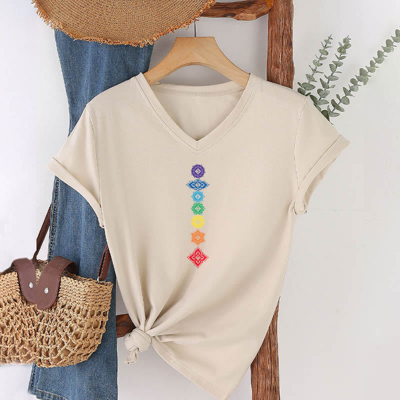 Olivenorma Vertical Seven Chakra Mandala Spiritual Graphic Women's V Neck T-Shirt - image 8
