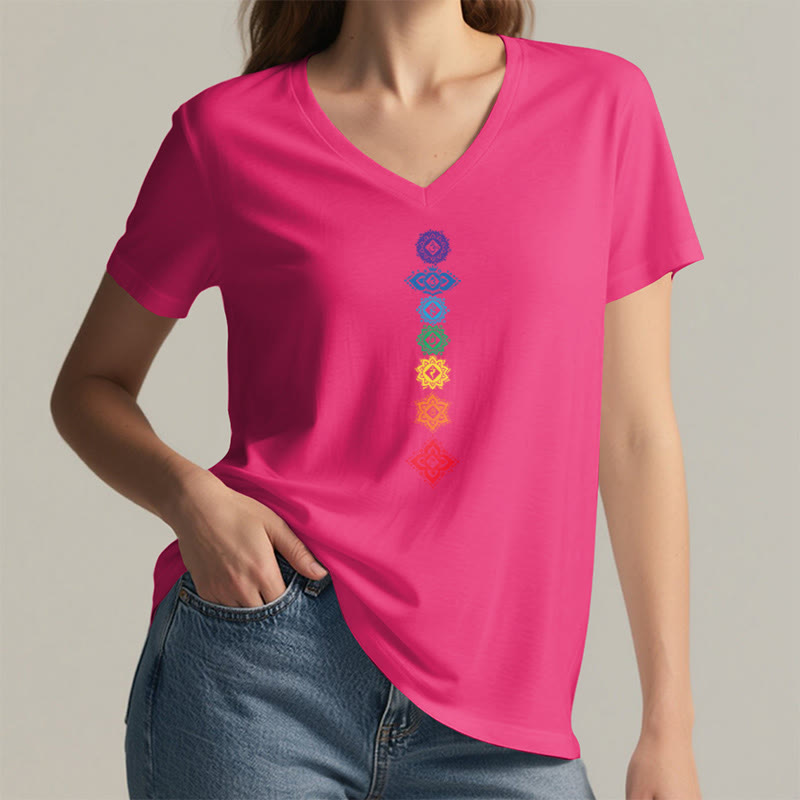 Olivenorma Vertical Seven Chakra Mandala Spiritual Graphic Women's V Neck T-Shirt - image 34