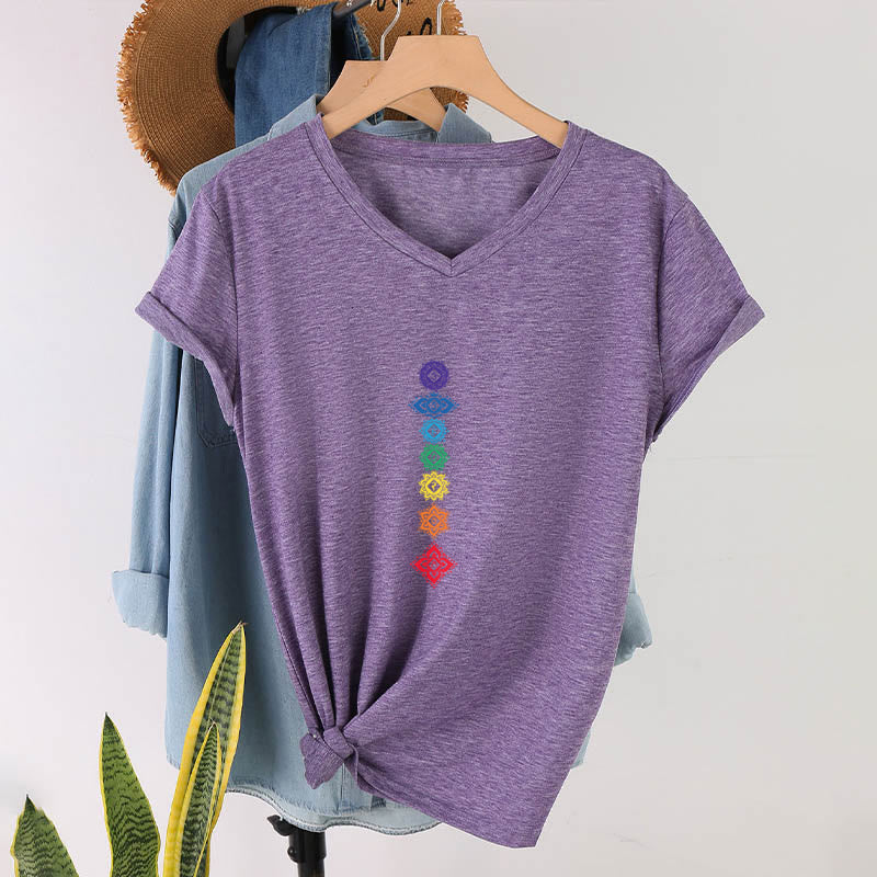 Olivenorma Vertical Seven Chakra Mandala Spiritual Graphic Women's V Neck T-Shirt - image 38