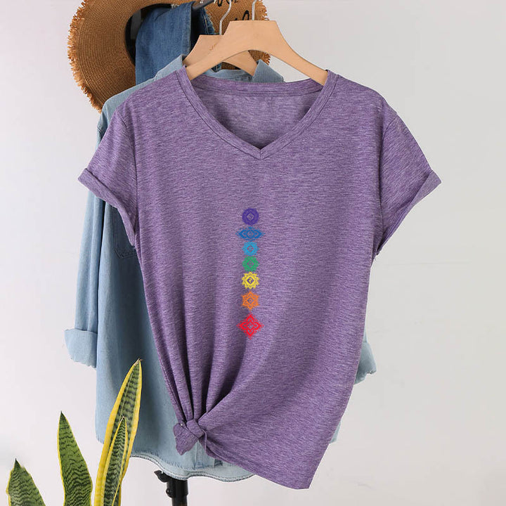 Olivenorma Vertical Seven Chakra Mandala Spiritual Graphic Women's V Neck T-Shirt - image 38