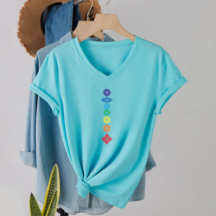 Olivenorma Vertical Seven Chakra Mandala Spiritual Graphic Women's V Neck T-Shirt - image 14