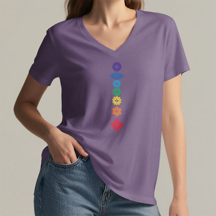 Olivenorma Vertical Seven Chakra Mandala Spiritual Graphic Women's V Neck T-Shirt - image 37