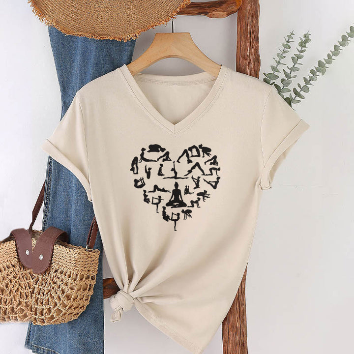 Olivenorma Heart Shaped All Yoga Poses Silhouette Graphic Women's V Neck T-Shirt - image 7
