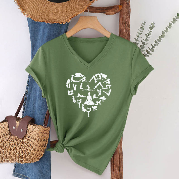 Olivenorma Heart Shaped All Yoga Poses Silhouette Graphic Women's V Neck T-Shirt - image 4