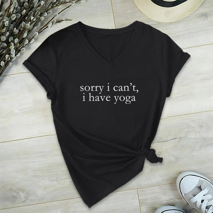 Olivenorma Sorry I Can't I Have Yoga Funny Slogan Women's V Neck T-Shirt - Black - 2XL - image 12